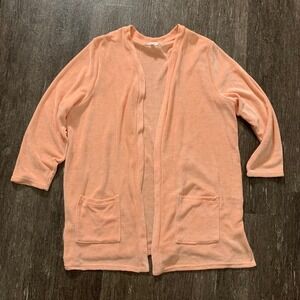 PINK ROSE Peach Ribbed Chenille Open Front Cardigan Sweater 3X